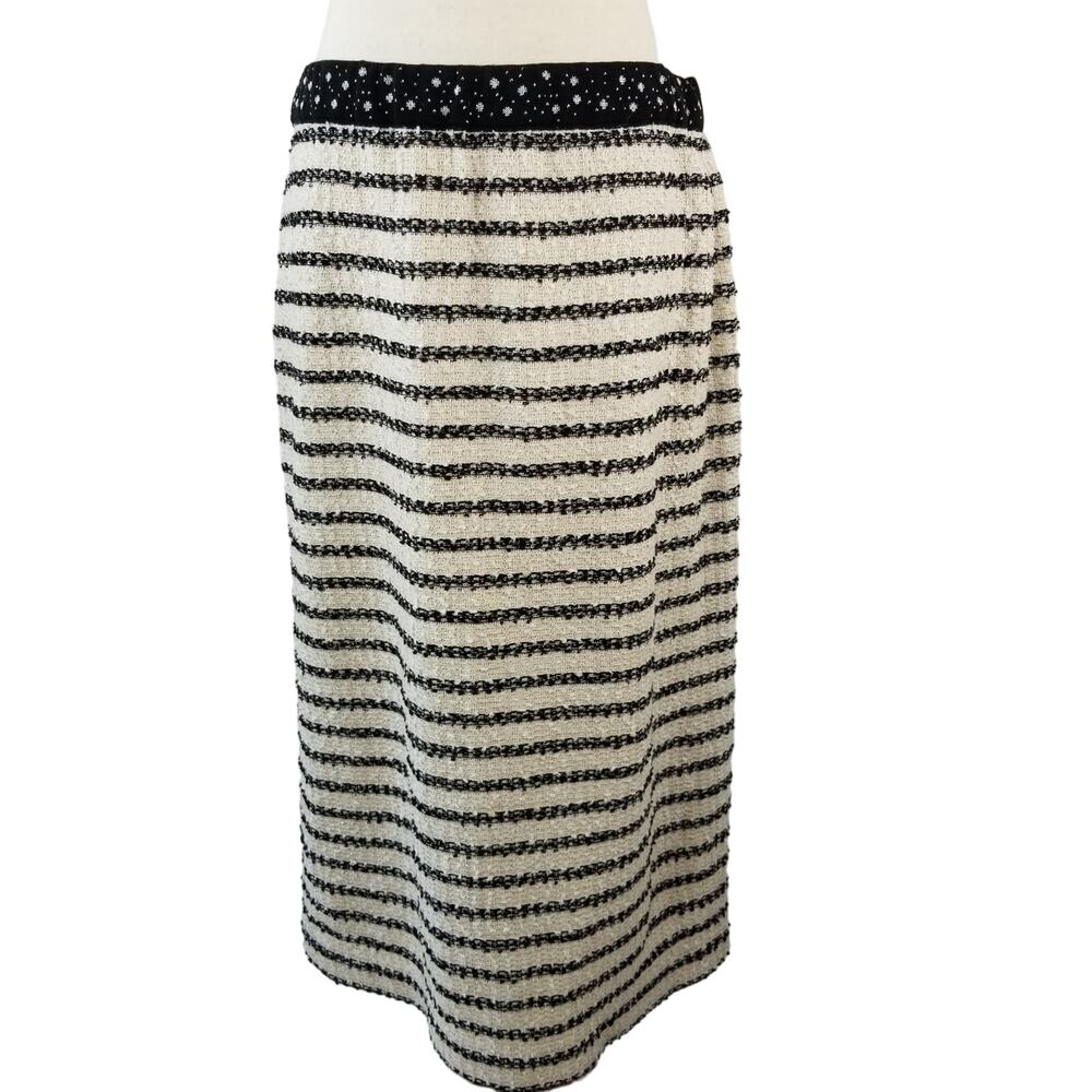 Donna Vinci Knits Black Cream Gold Thread Textured Striped Vintage Skirt Size 12